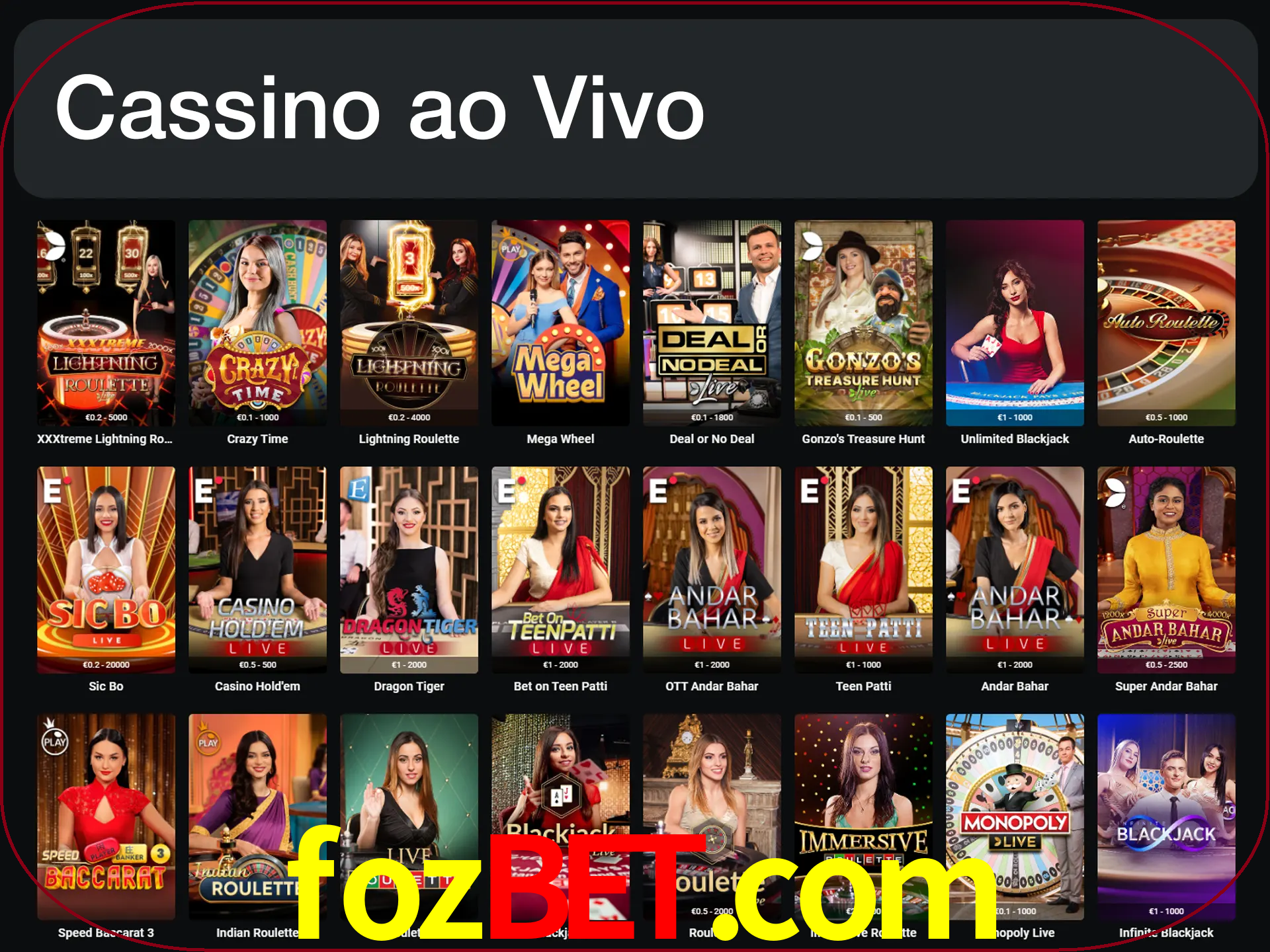 Jogue jogos de cassino com um verdadeiro dealer.