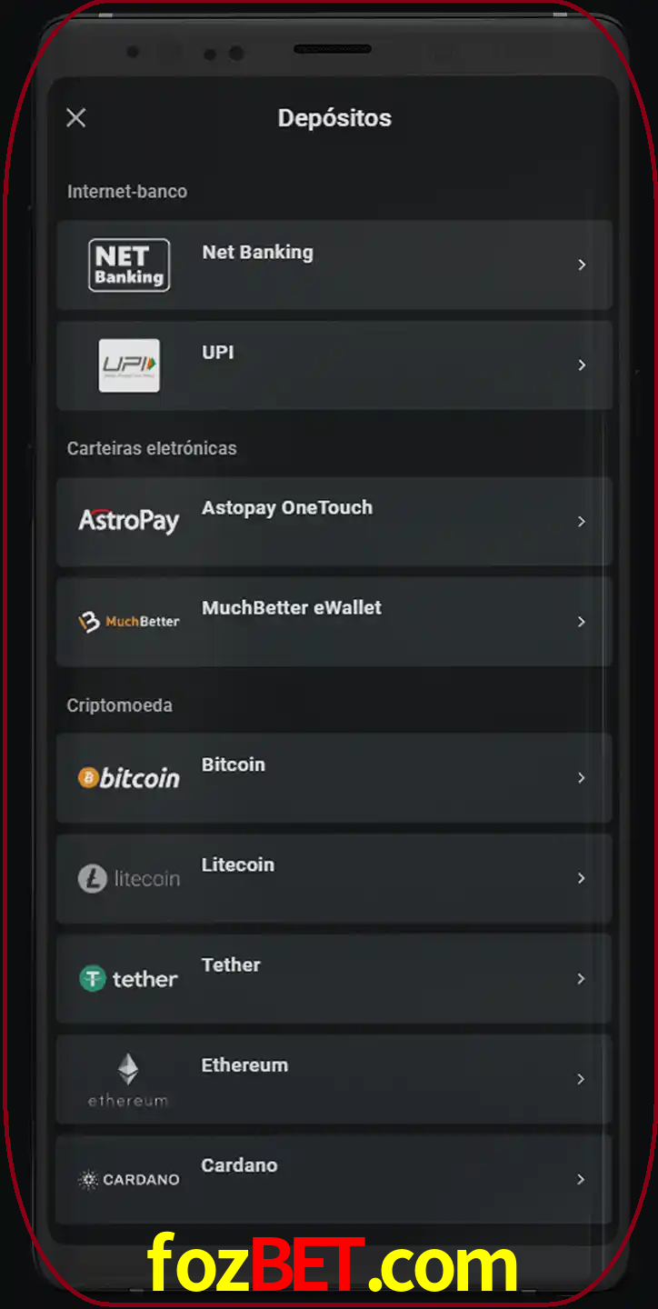 Você pode usar métodos alternativos de depósito.